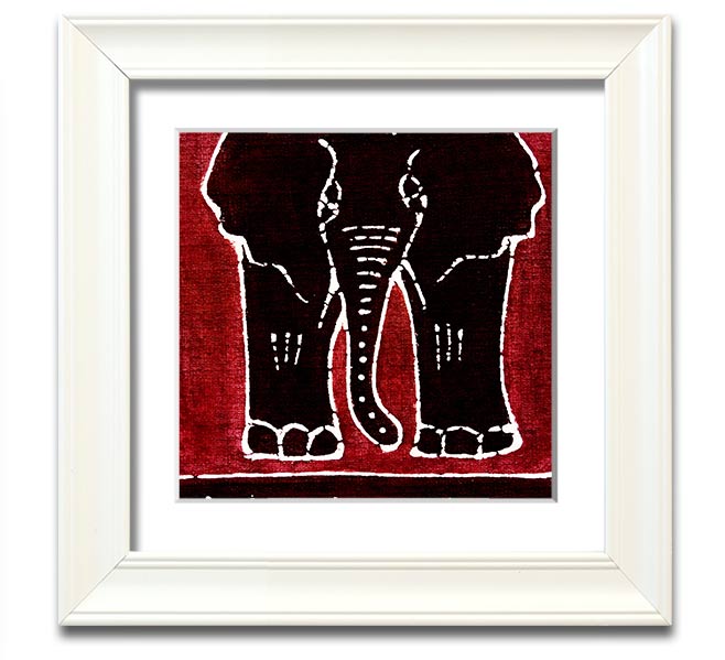 A vibrant Aboriginal Red Elephant framed print showcasing intricate designs and colors, ready to hang on a wall.